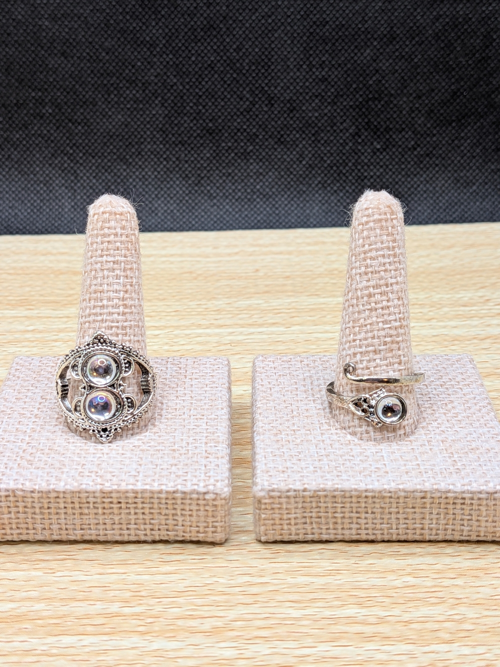 Silver Mirror Stone Ring Set